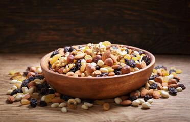 bowl of mixed nuts with dried fruits