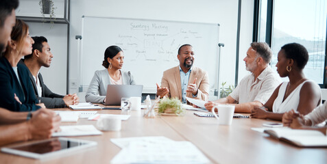 I have some ideas for you. Shot of a group of businesspeople having a meeting at work. - Powered by Adobe