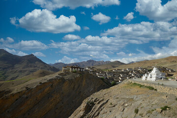 view of kibber village fro main road ,Spiti Valley, Himachal Pradesh, India