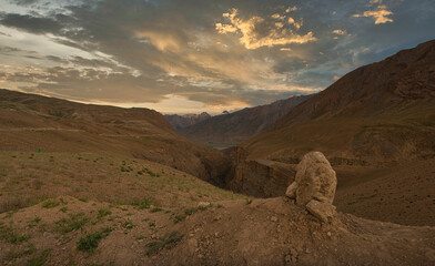 colourful sky seen from kibber village ,Spiti Valley, Himachal Pradesh, India