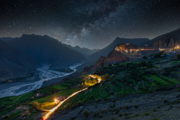 Milky way over Dhankar Monastery,Spiti Valley, Himachal Pradesh, India