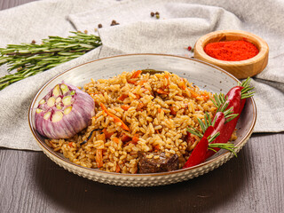 Uzbek traditional Pilaf with beef