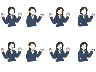ビジネス女性　社会人　会社　働き　人物　イラスト　案内　驚き