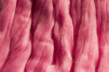 Pink wool for felting close-up