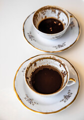 cup of Turkish coffee, traditionally using for fortune telling. traditional porcelain turkish coffee cup