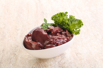 Raw chicken liver in the bowl