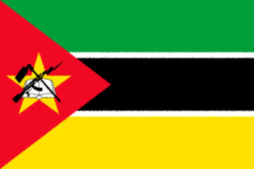 Mozambique  flag. MZ national banner. Mozambique patriotism symbol. State banner of capital of  Maputo . Nation independence MOZ. Flag with splatter strokes effect. 2D Image