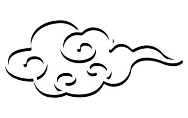 中華風の伝統模様の雲のイラスト【白黒・アイコン】