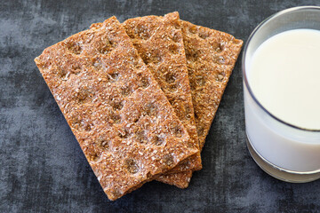 Whole grain rye crispbreads and glass of milk