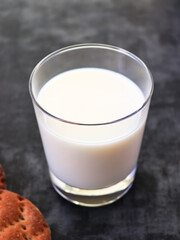 Glass of milk against dark background