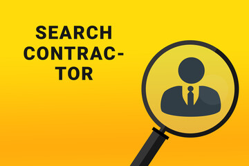 Contractor career. Build a career concept. Contractor working. Contractor career text on yellow background. Loupe symbolizes job search. Wallpapers on theme jobs.