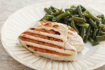 Grilled turkey steak with green bean