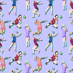 WOMEN VOLLEYBALL IN SOME DIFFERENT MOVES FLAT PATTERN DESIGN.
