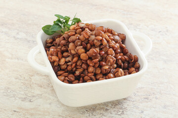 Boiled lentil in the bowl