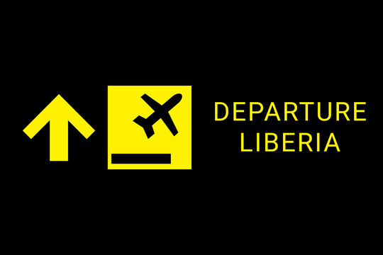 Departure Liberia  on airplane. Concept of air flight in  Monrovia , capital Liberia . Departure to Liberia  travel.  Aeroport board. Yellow logo on a black background.
