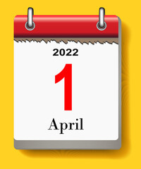 Calendar wall flip, April 1, 2022. vector illustration.