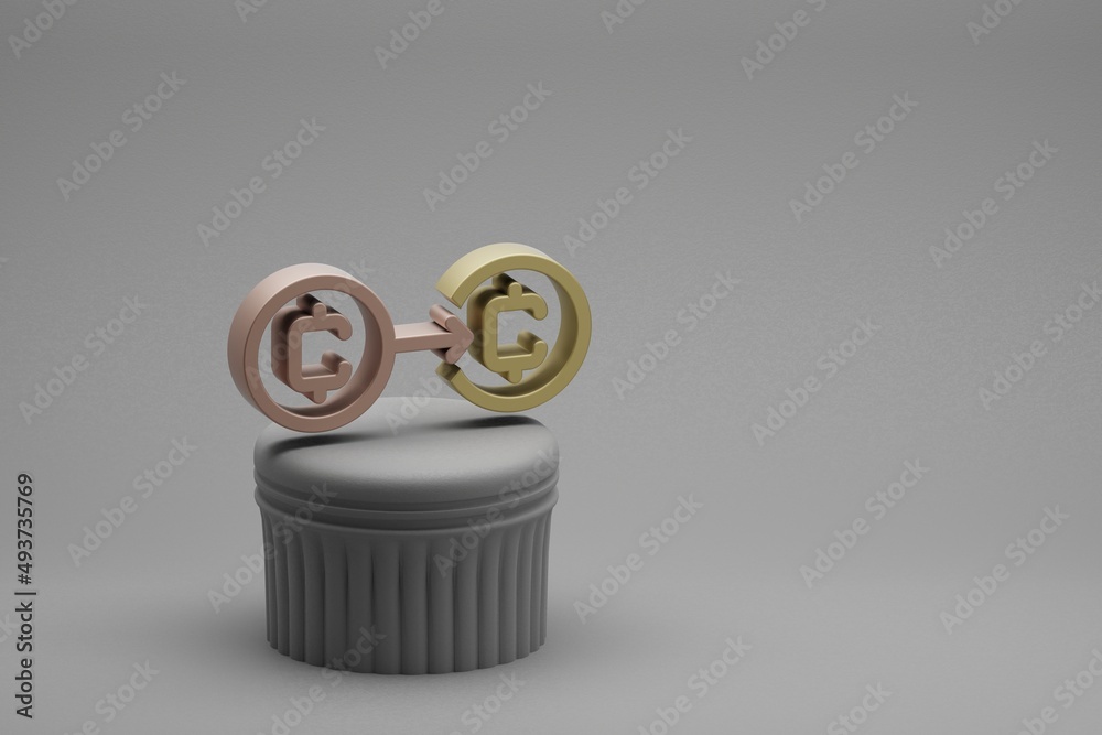 Leinwandbilder Beautiful abstract illustrations  Cryptocurrency Coin save symbol icons on a column stand and wonderful background. 3d rendering illustration. Background pattern for design..