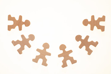 Team composition. 6 wooden dummies on a white background.