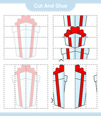 Cut and glue, cut parts of Gift Box and glue them. Educational children game, printable worksheet, vector illustration