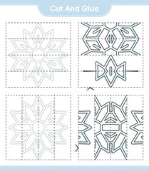 Cut and glue, cut parts of Snowflake and glue them. Educational children game, printable worksheet, vector illustration