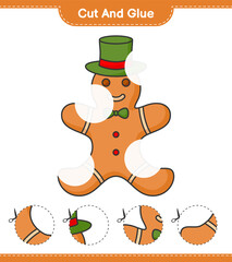 Cut and glue, cut parts of Gingerbread Man and glue them. Educational children game, printable worksheet, vector illustration