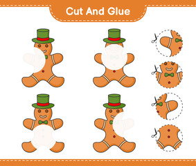 Cut and glue, cut parts of Gingerbread Man and glue them. Educational children game, printable worksheet, vector illustration