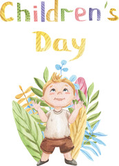 Watercolor greeting card Happy Children's Day