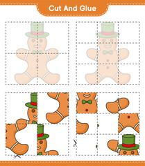 Cut and glue, cut parts of Gingerbread Man and glue them. Educational children game, printable worksheet, vector illustration