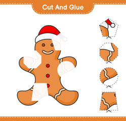 Cut and glue, cut parts of Gingerbread Man and glue them. Educational children game, printable worksheet, vector illustration