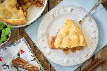 Homemade apple pie. American apple pie. Piece of apple pie