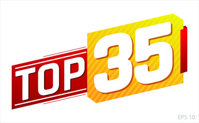 Top 35 word on red and yellow ribbon. Vector illustration.