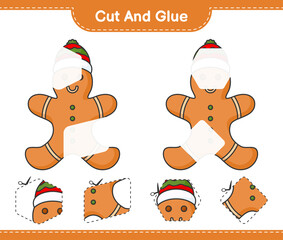 Cut and glue, cut parts of Gingerbread Man and glue them. Educational children game, printable worksheet, vector illustration