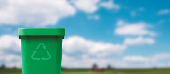 Recycling bin and green landscape