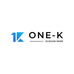 number 1 and k letter logo design concept