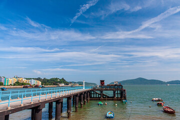 Fototapeta premium View of the pier in Hong Kong Peng Chau Island on a sunny day