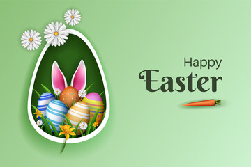 easter banner template illustration with easter eggs and flowers