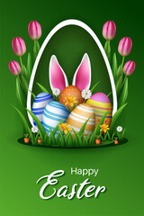 easter banner and poster design with eggs and rabbit ears illustration creative background