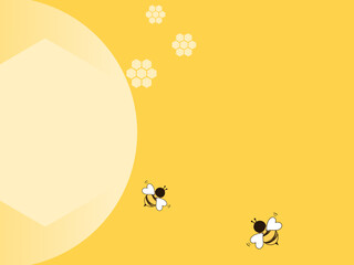 Bee cartoons and honeycomb on yellow background vector.