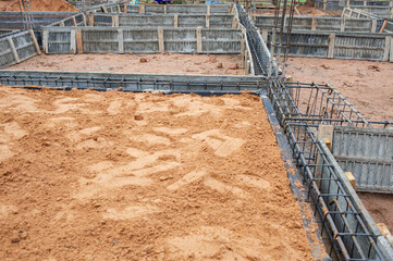 the structure of the building Made of deformed steel and formwork, steel bundles and molds for...