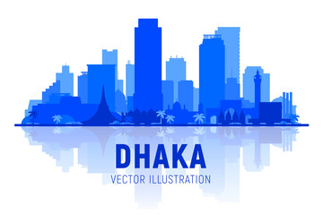 Dhaka Bangladesh skyline silhouette at white background. Vector Illustration. Business travel and tourism concept with modern buildings. Image for banner or web site.
