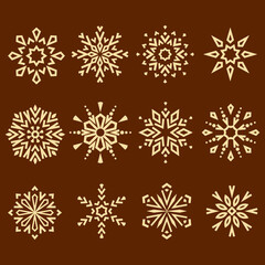 Naklejka na ściany i meble Snowflakes icon collection. Graphic modern gold ornament