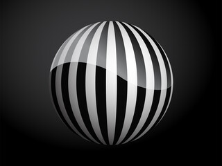 Abstract pattern cover black and white 3D ball. Vector illustration on dark background.