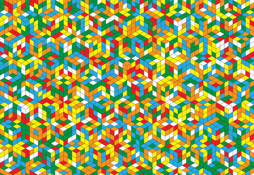 Magic cube pattern seamless design. Color block puzzle vector background.