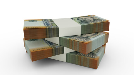 3d rendering of Stack of 20000 Hungarian forint notes. Few bundles of Hungarian currency isolated on white background