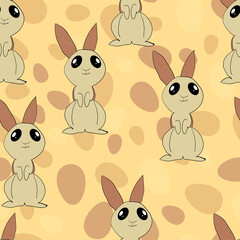 Seamless pattern with silhouette Easter rabbits on color background. Design for card, postcard, wallpaper, fabric, textile. Vector stock illustration. Cartoon style