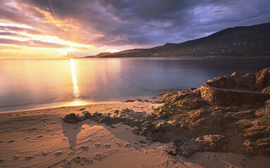 Sunrise at Propriano beach, Corsica, France