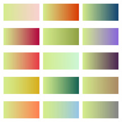 Gradient backgrounds with a transition from pistachio color to other colors. Background for printing, text insertion and other graphic objects, for websites.