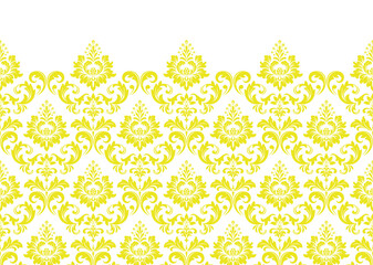 Wallpaper in the style of Baroque. Modern vector background. White and yellow floral ornament. Graphic pattern for fabric, wallpaper, packaging. Ornate Damask flower ornament