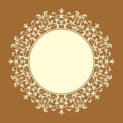 Decorative frame Elegant vector element for design in Eastern style, place for text. Floral brown and yellow border. Lace illustration for invitations and greeting cards