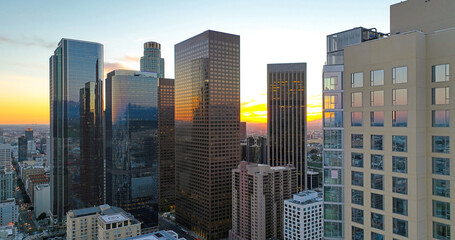 Fototapeta na wymiar Los Angeles skyline and skyscrapers. Downtown Los Angeles aerial view, business centre of the city.